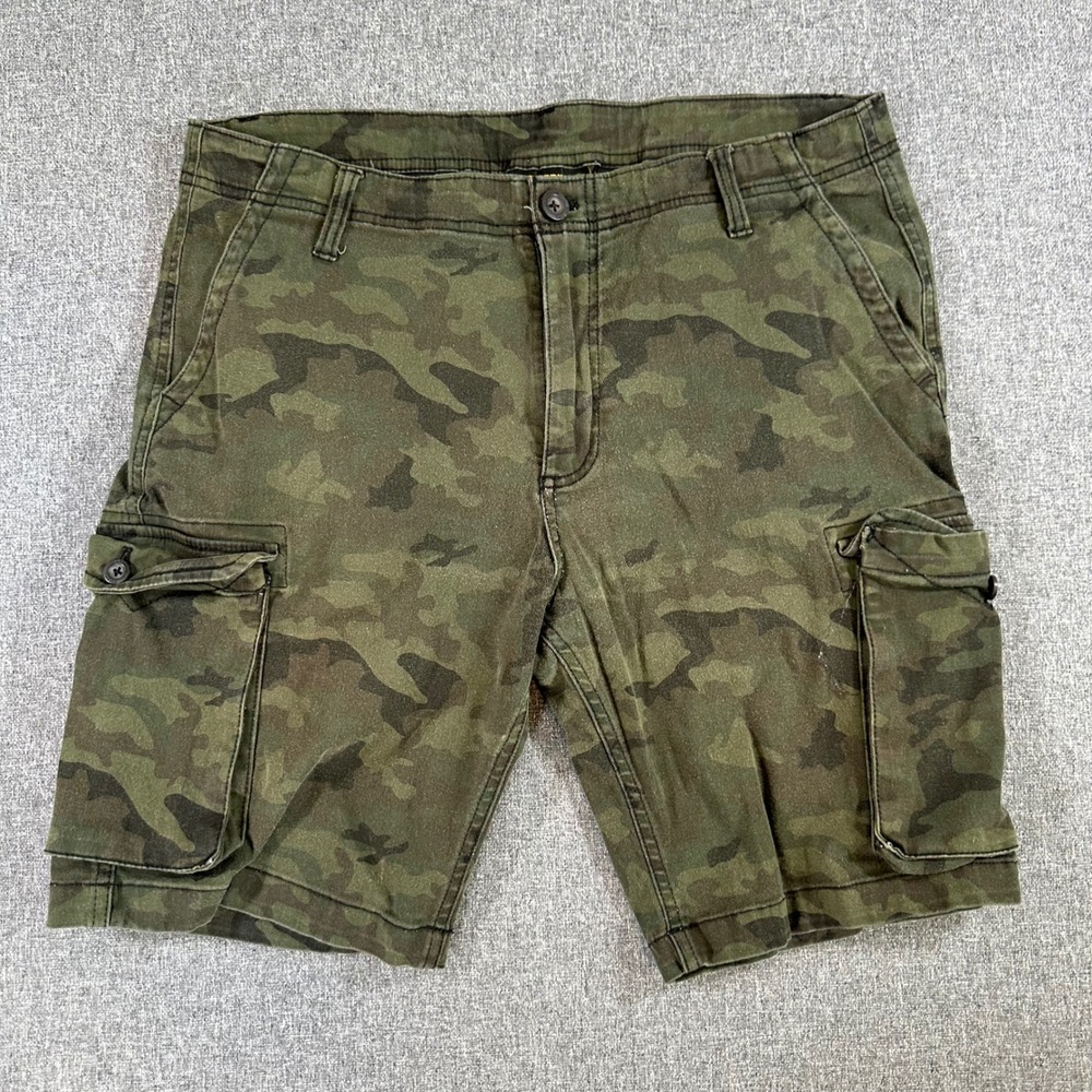 Caterpillar Cargo Shorts Mens 36 Green Camouflage Tactical Stretch Workwear